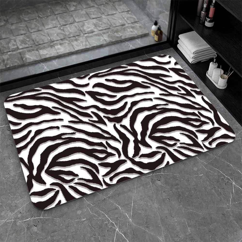 Diatomaceous Earth Bath Mat - Black and White Zebra Print