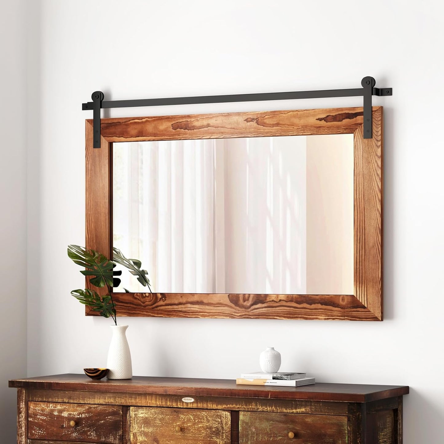 COGOOD Farmhouse Bathroom Mirror - Rustic Barn Door Design