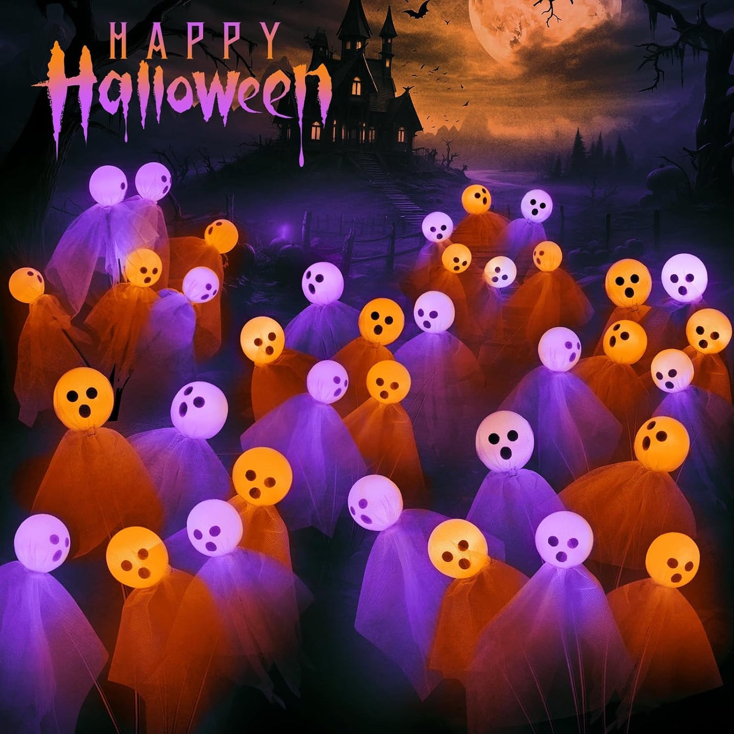 VIHOSE Halloween Solar Lights Outdoor 6 Packs Ghost Pathway Decor