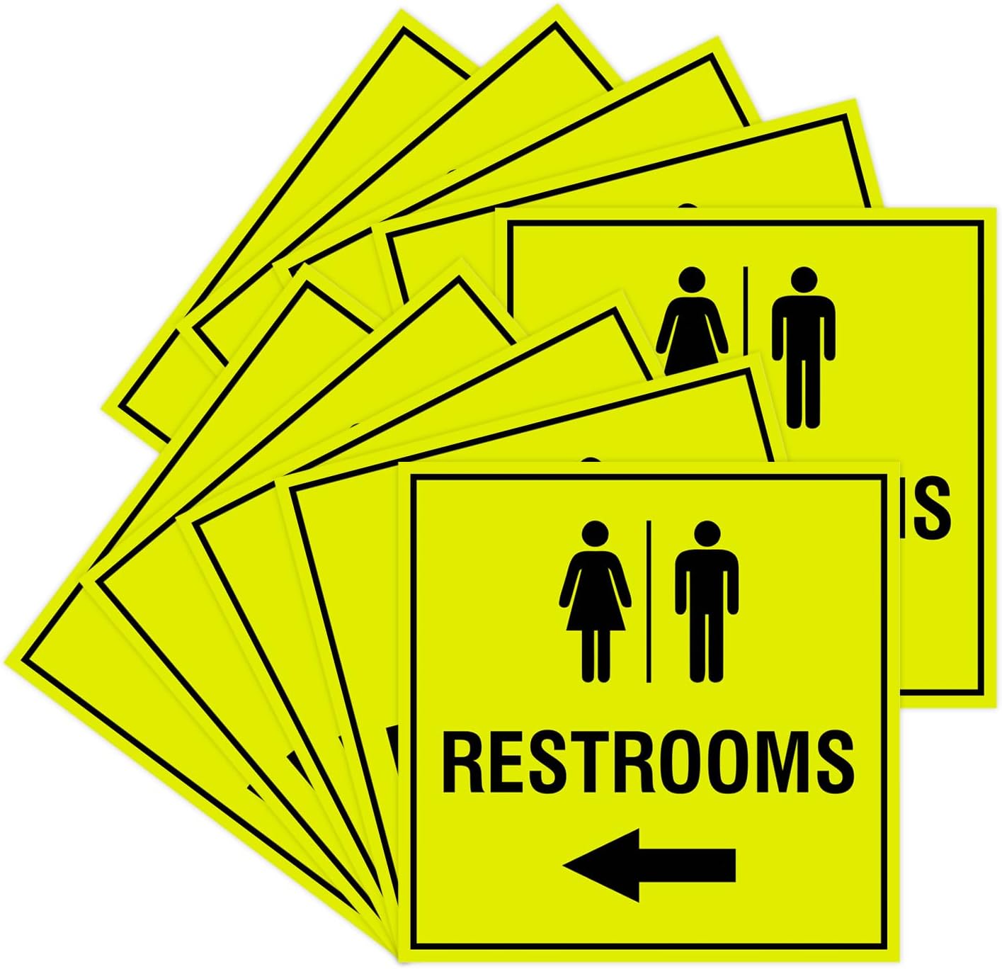 Square Restrooms Left Arrow Sign with Adhesive Tape - 10 Pack