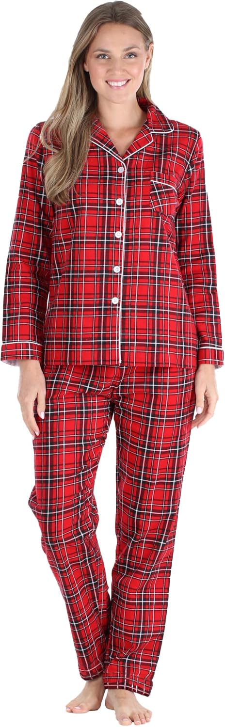 PajamaMania Women's Cotton Flannel Long Sleeve Pajamas Set
