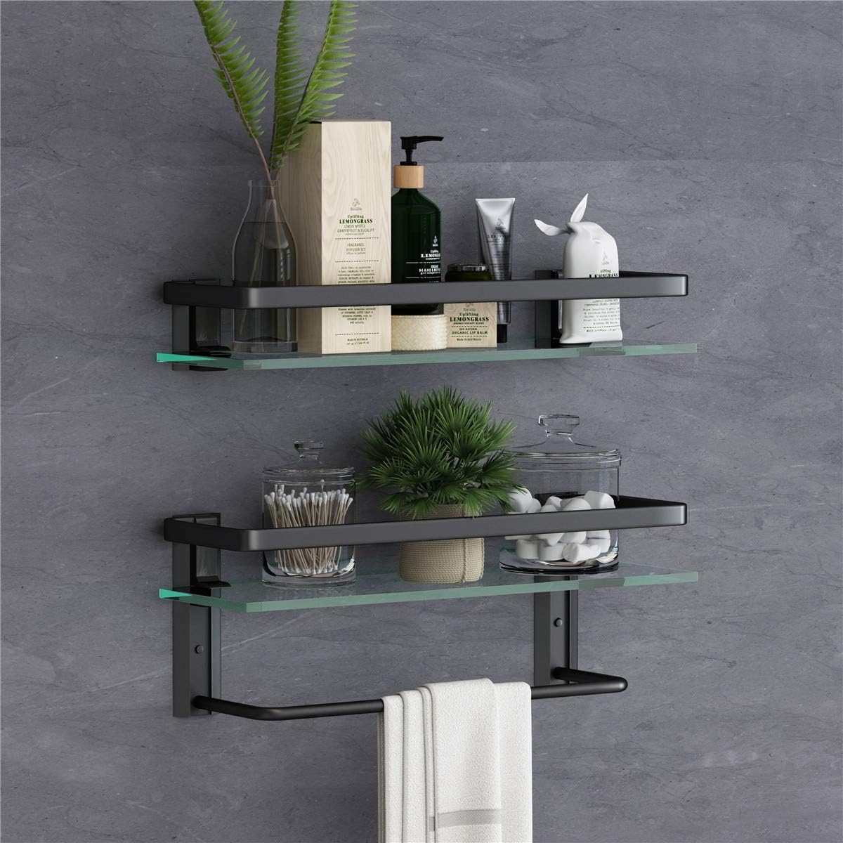 VOLPONE Glass Bathroom Shelf with Towel Bar for Storage