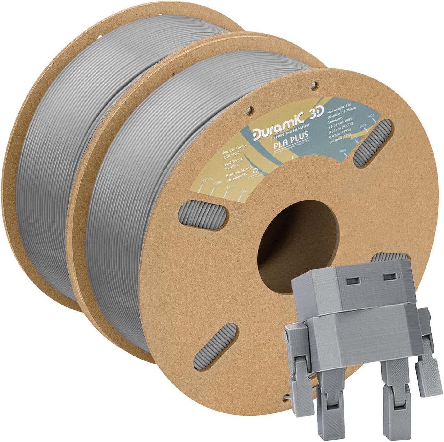 DURAMIC 3D PLA+ Filament 1.75mm 2Kg Grey for Strong Prints