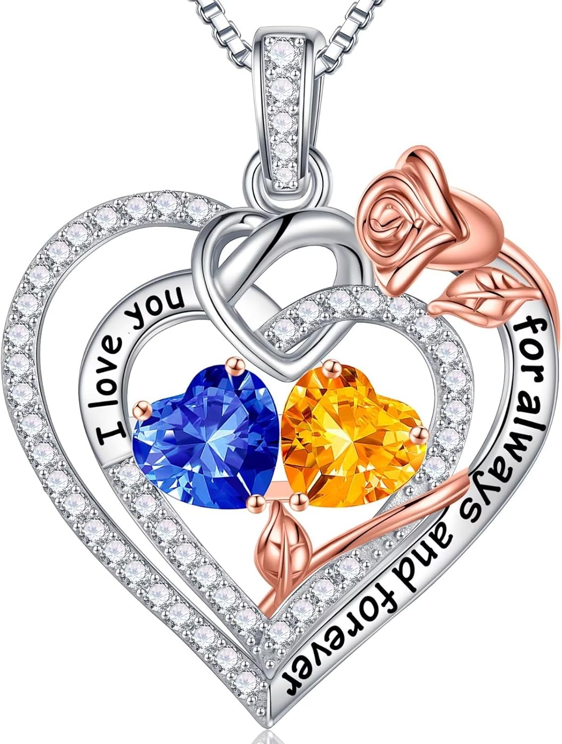 925 Sterling Silver Double Birthstone Necklace for Women Gifts