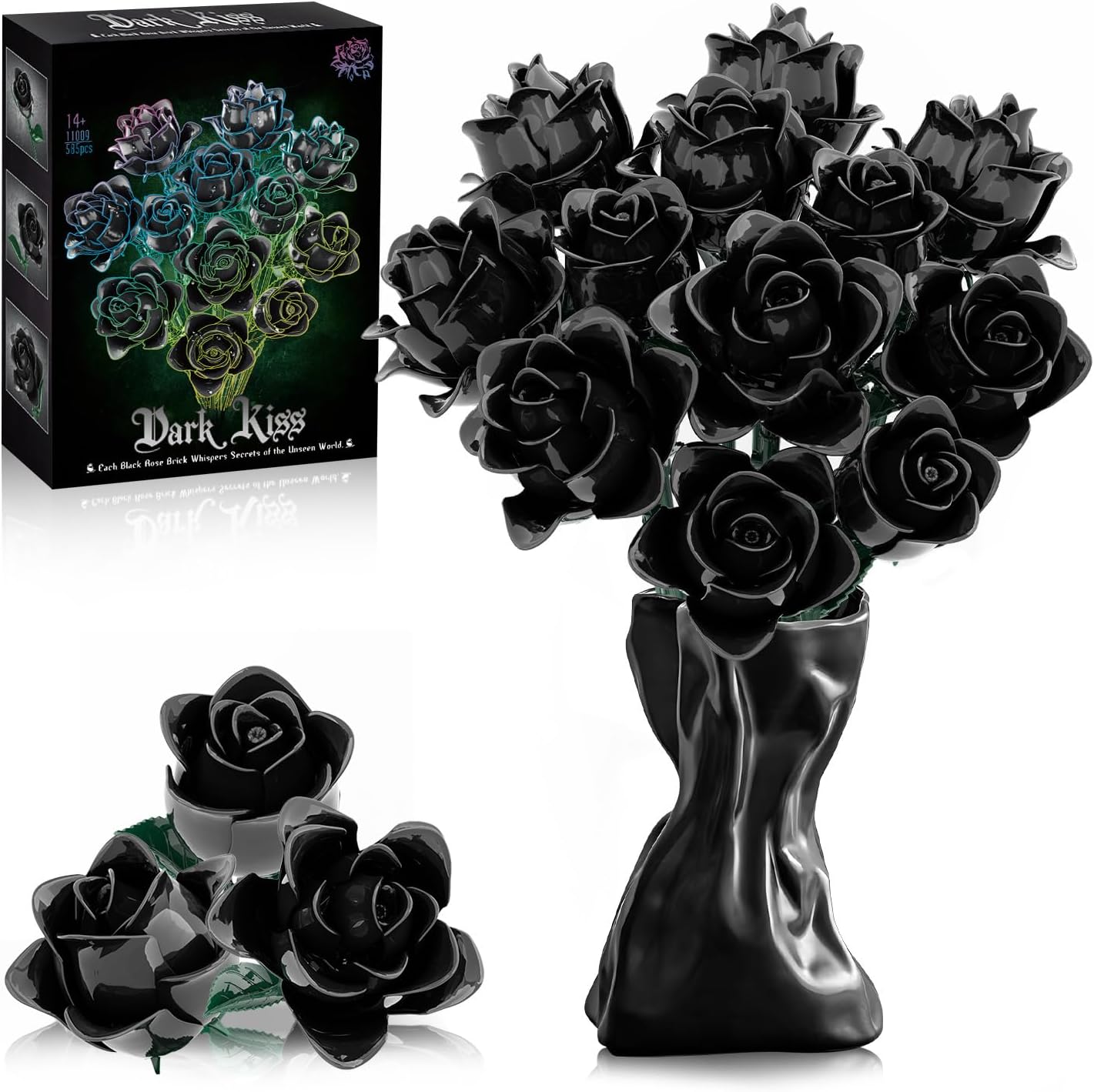 Black Roses Bouquet Building Set for Gothic Home Decor Lovers