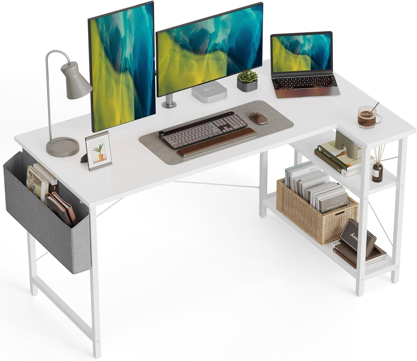 CubiCubi L Shaped Desk with Reversible Storage for Home Office