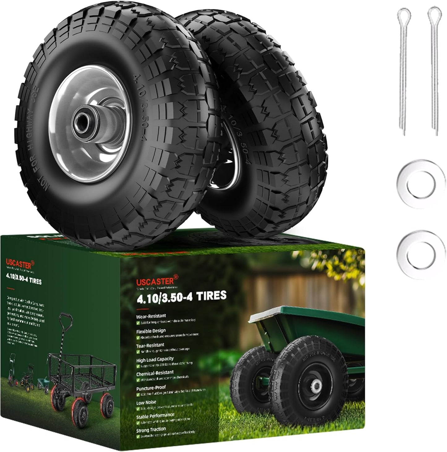 4.10/3.50-4 Flat Free Tire and Wheel for Hand Trucks and More