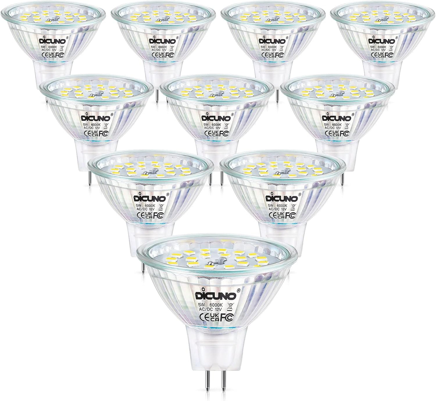 DiCUNO MR16 LED Bulbs Dimmable Daylight White 6000K 10 Pack
