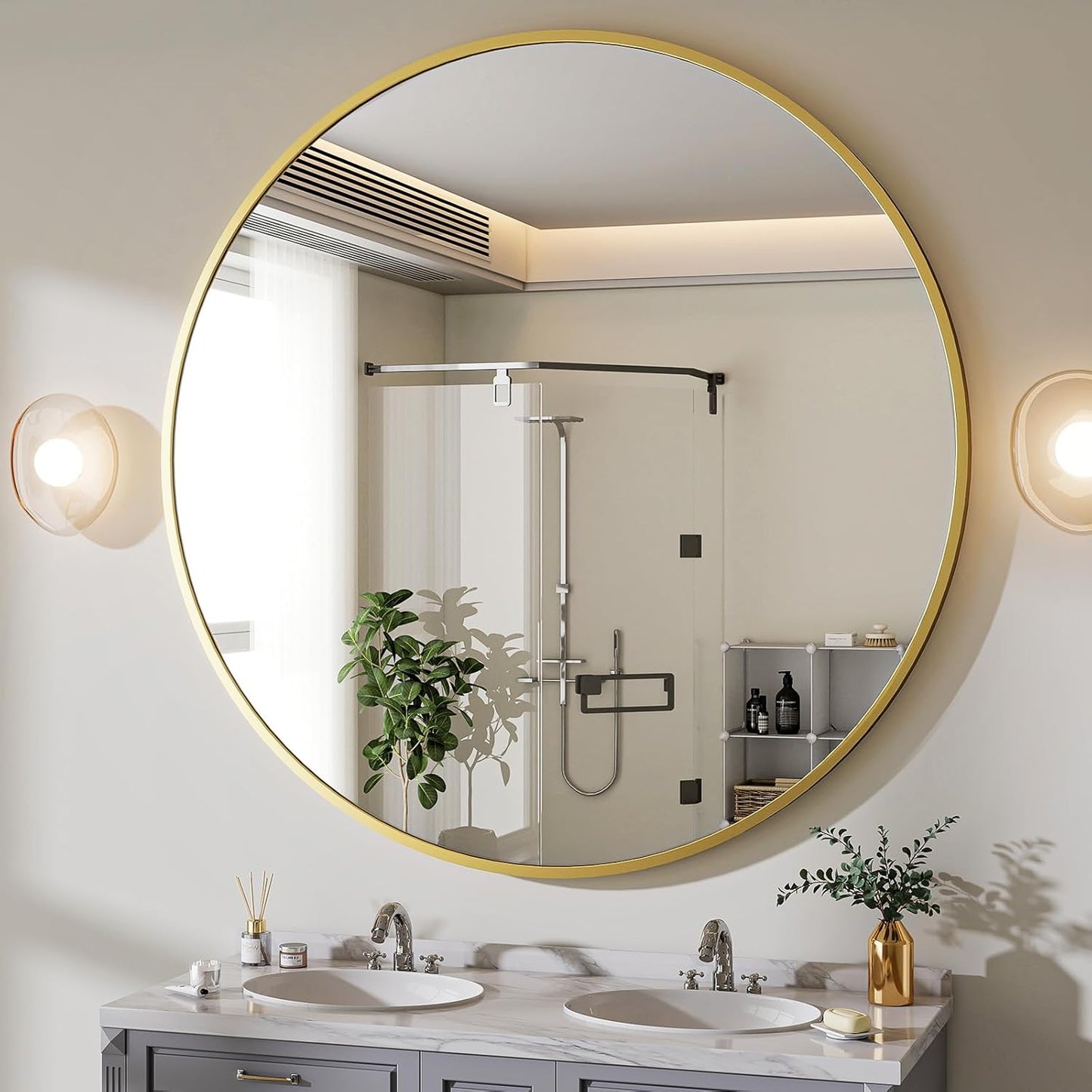 BEAUTYPEAK 48 Inch Round Mirror for Entryway and Bathroom Decor