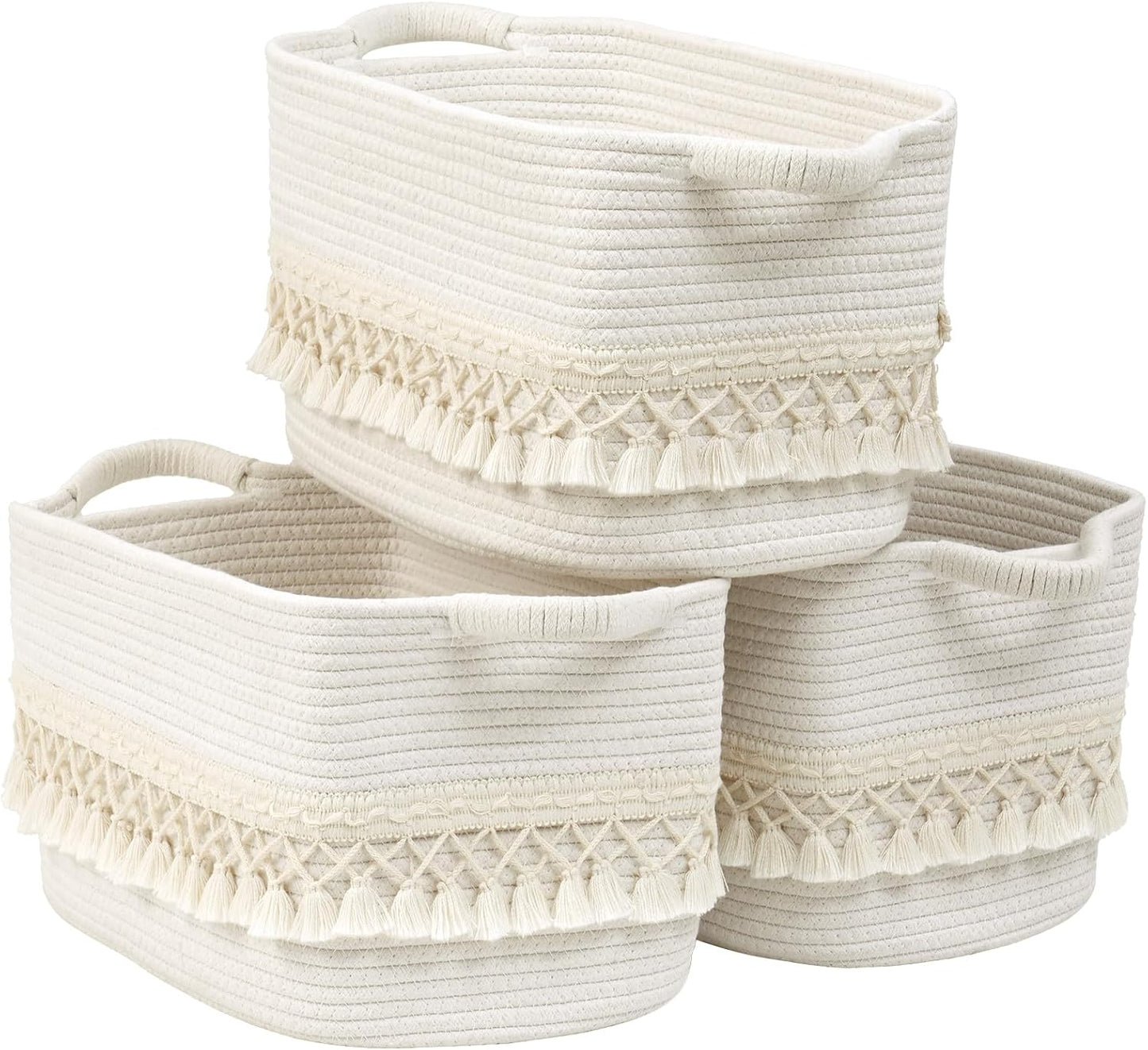 Boho Cotton Rope Storage Baskets with Heavy Tassel for Organizing