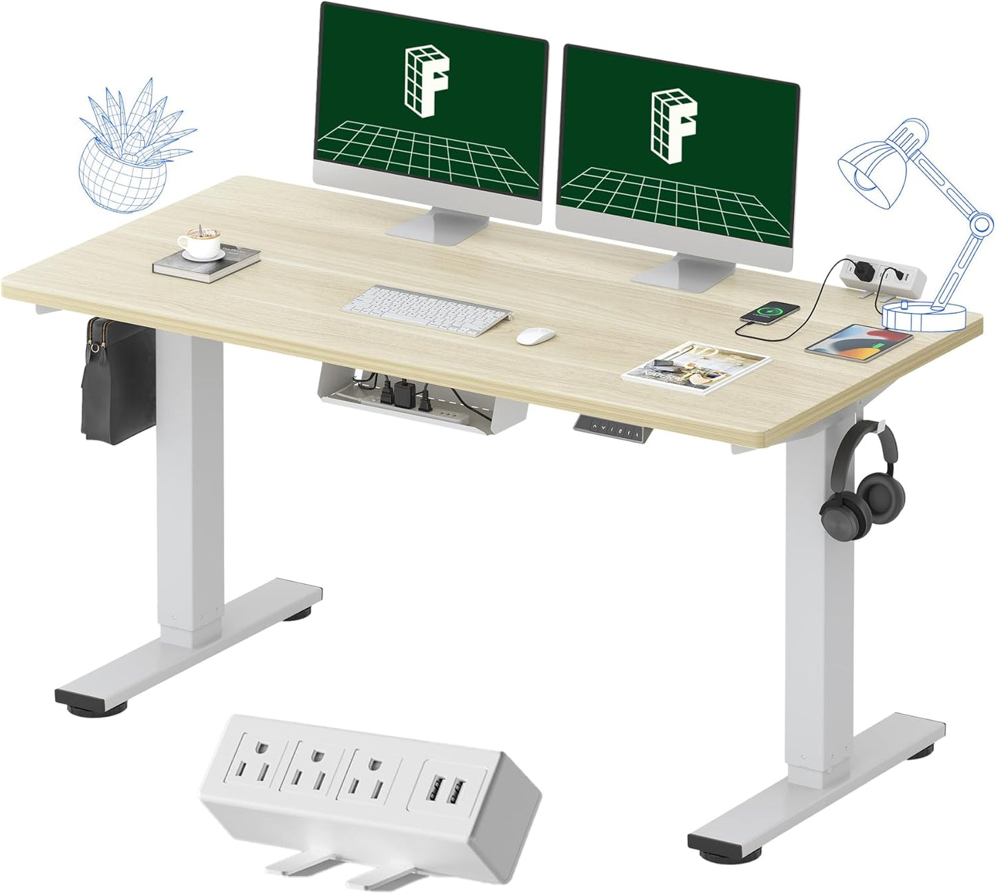 FLEXISPOT EN2 Electric Stand Up Desk with Power Strip and Memory