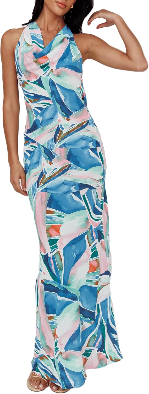 Elegant Women's Satin Backless Maxi Dress for Weddings & Parties