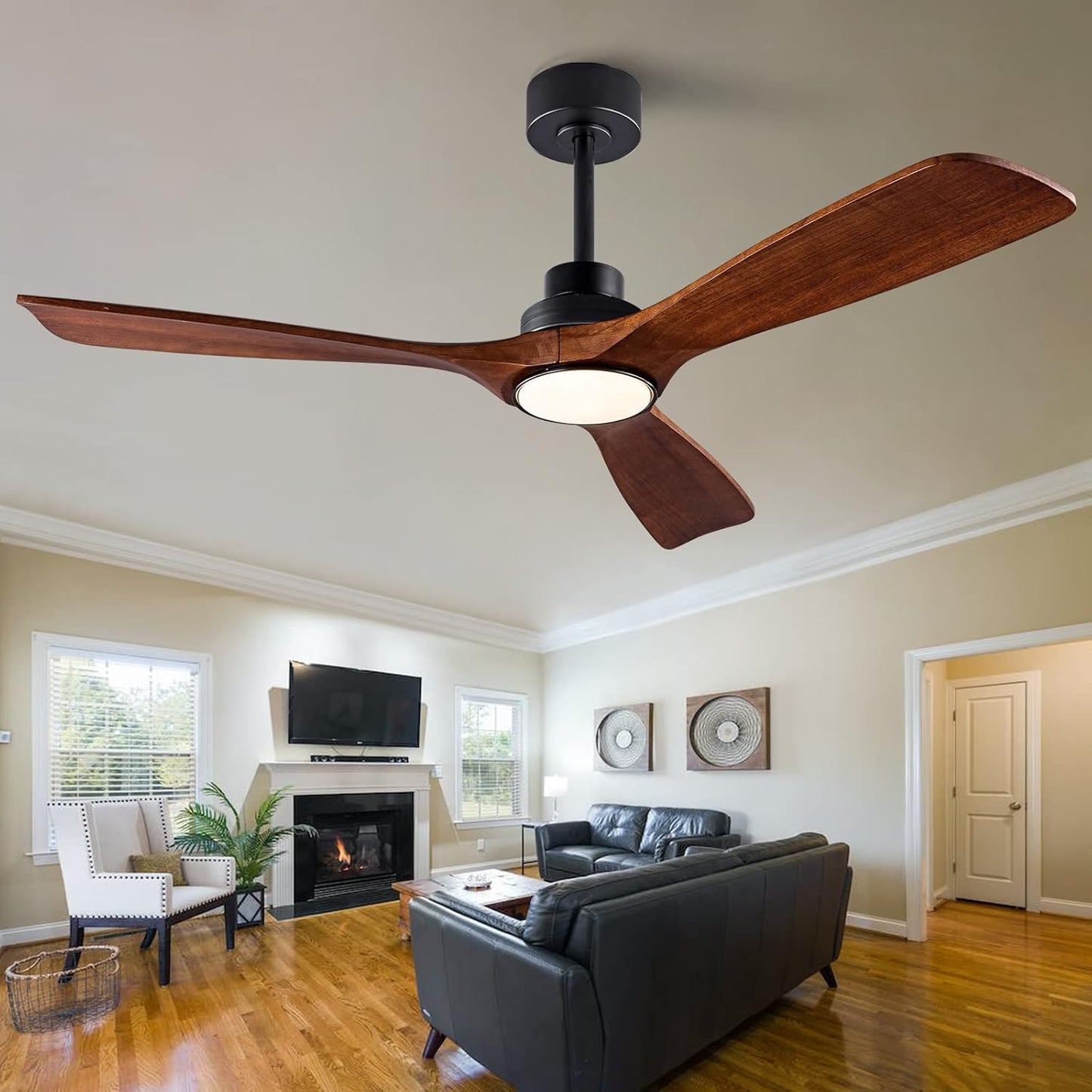 52 Inch Wood Ceiling Fan with Lights and Remote Control for Home