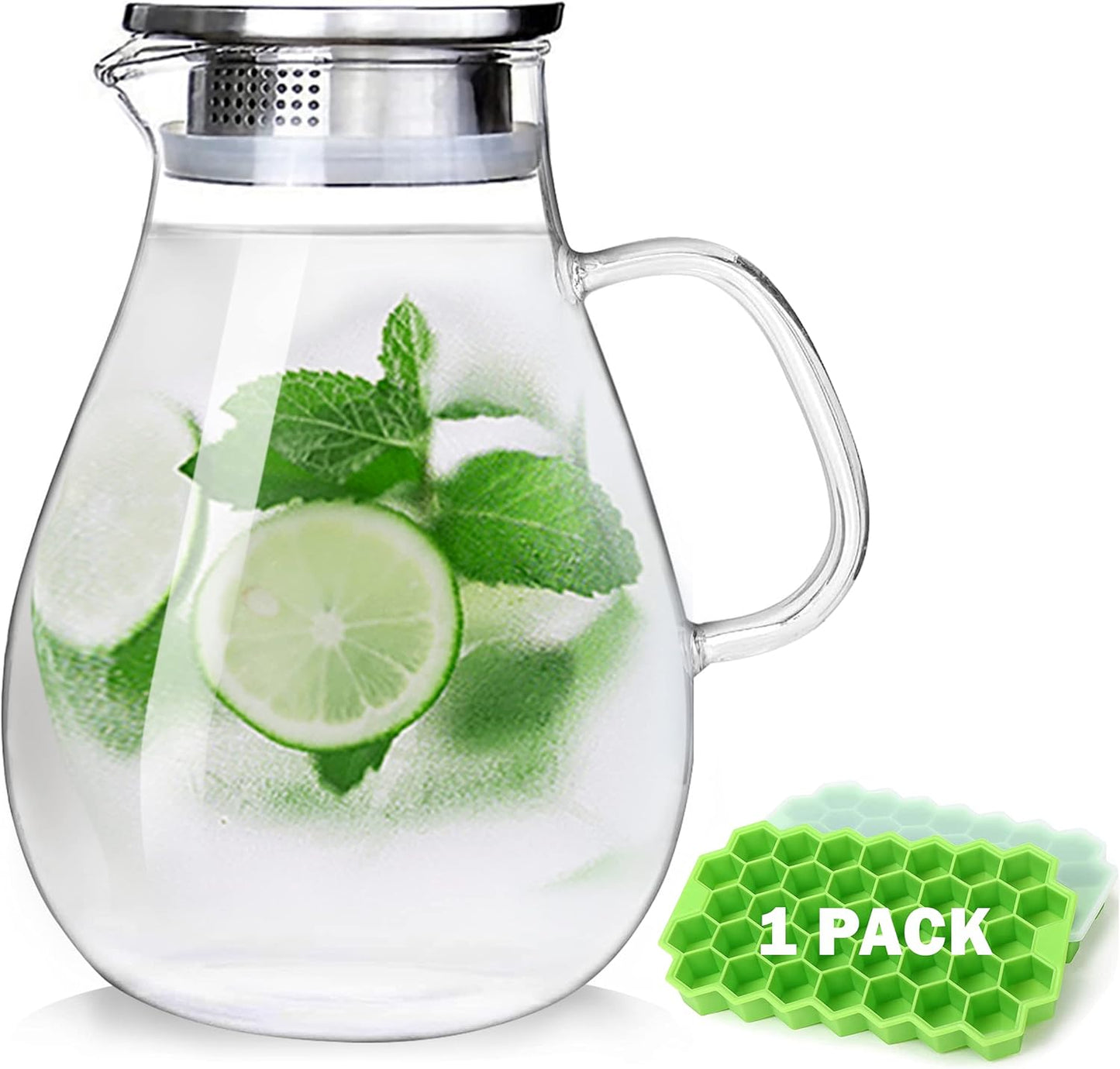 88OZ Glass Pitcher with Lid for Hot and Cold Beverages