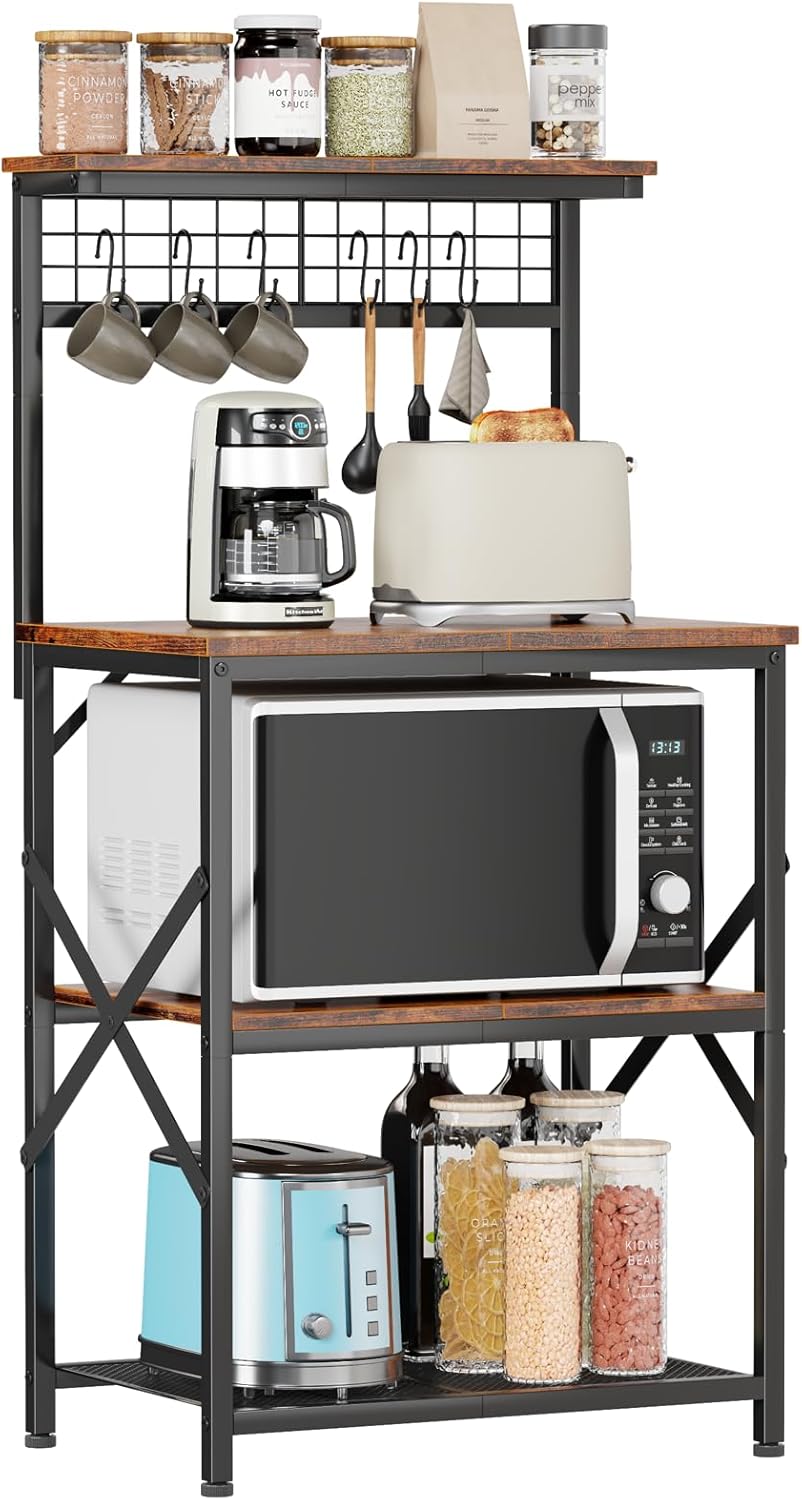 Furologee Kitchen Bakers Rack with Hutch for Coffee Bar Station