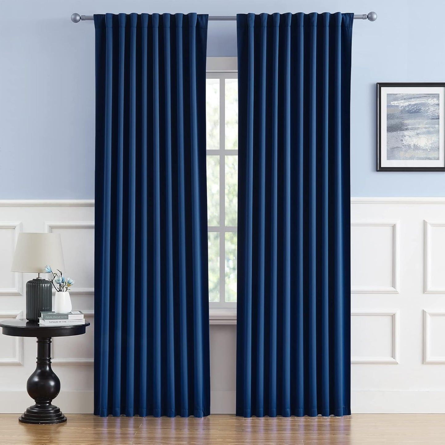 DUALIFE Navy Thermal Insulated Blackout Curtains for Home Use