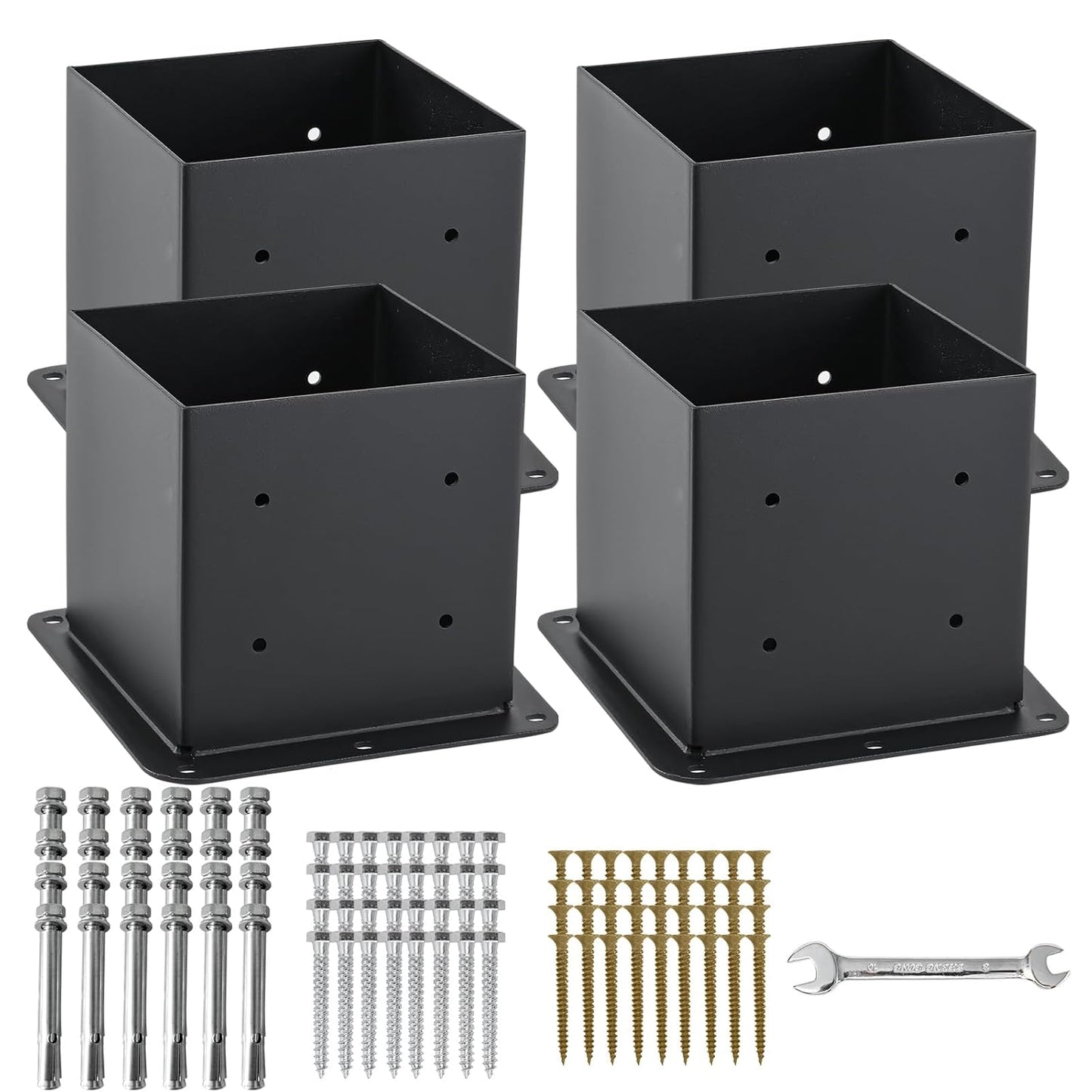 6x6 Post Base Anchors for Decks and Fences - 4 Pcs Set