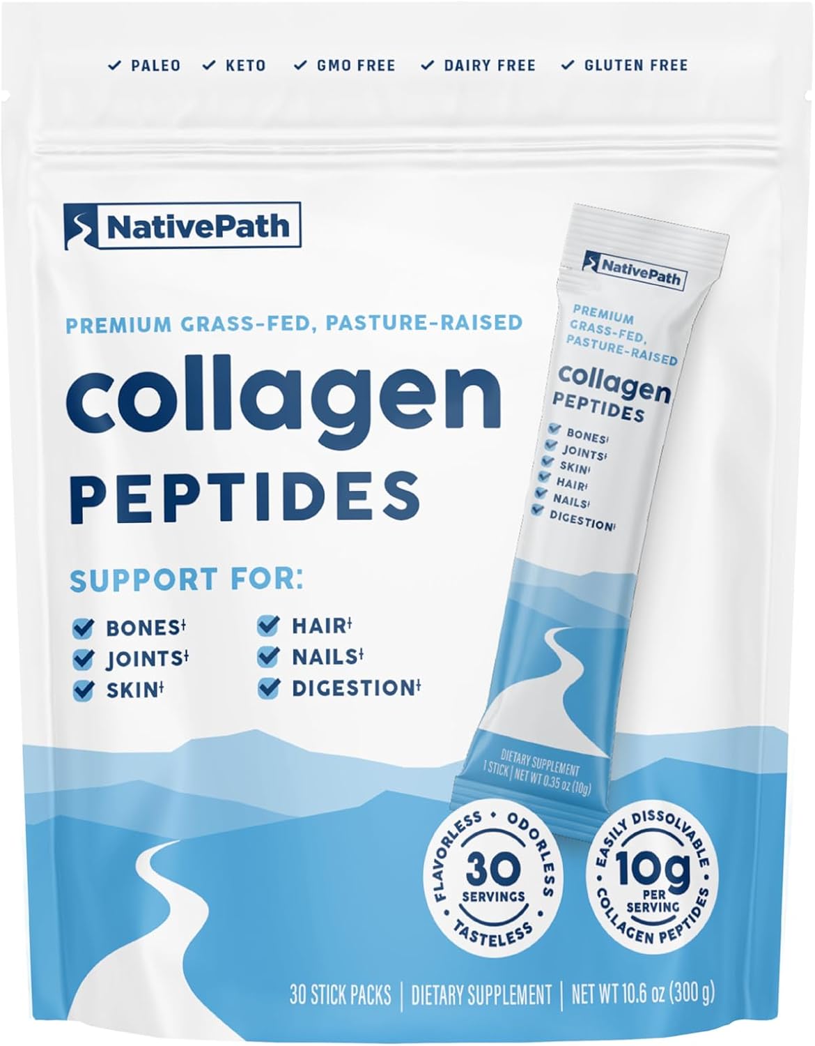 NativePath Collagen Peptides Protein Stick Packs for Health