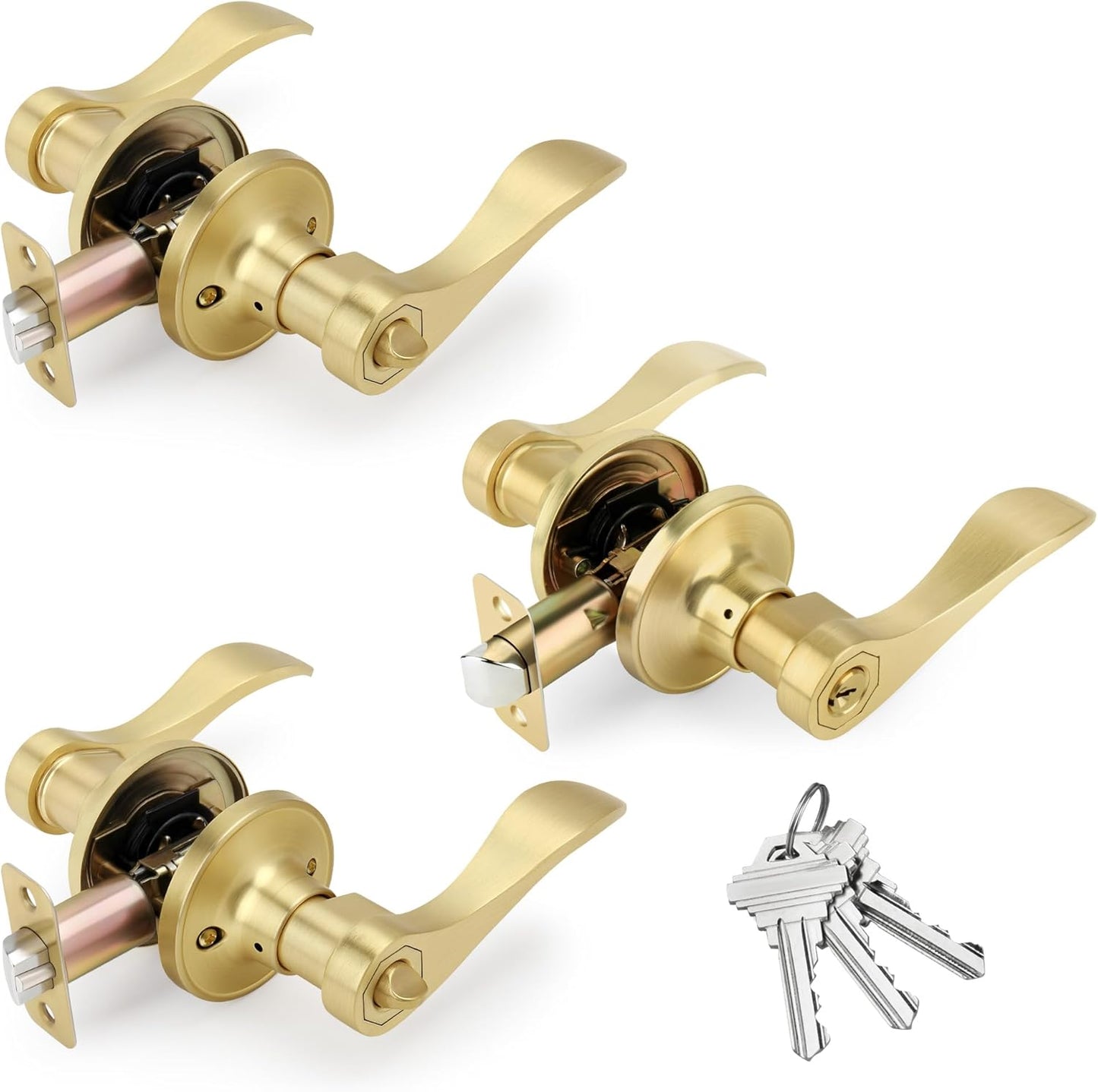 Brushed Gold Keyed-Alike Wave Style Door Lever for Any Door