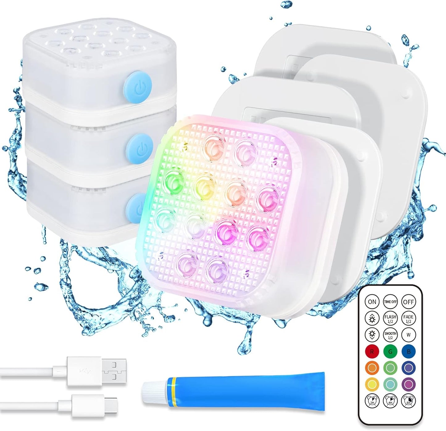 Rechargeable Submersible Pool Lights with Remote Control 16 Colors