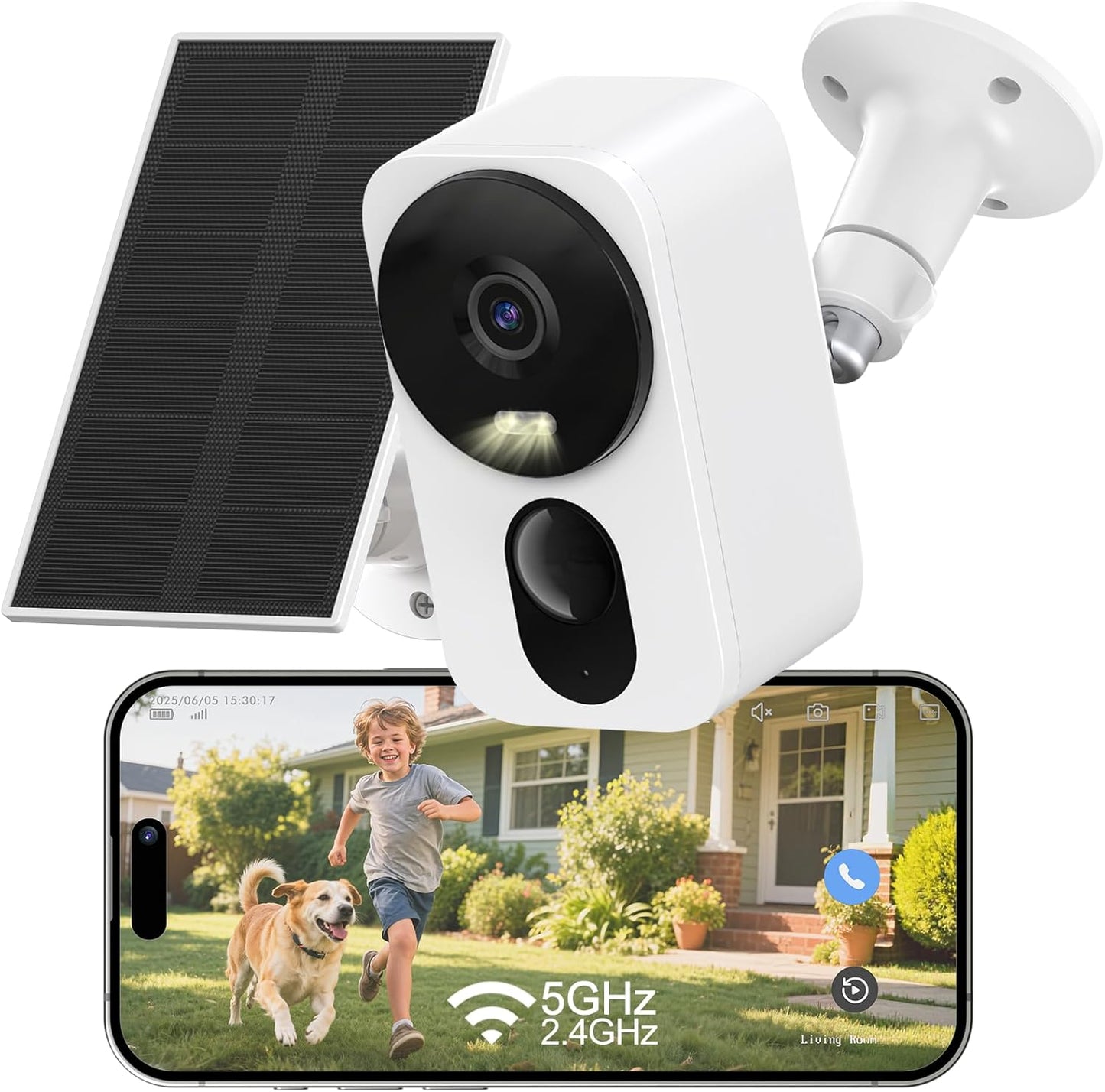 2.4G/5G WiFi 6 Security Camera with Solar Power and Night Vision