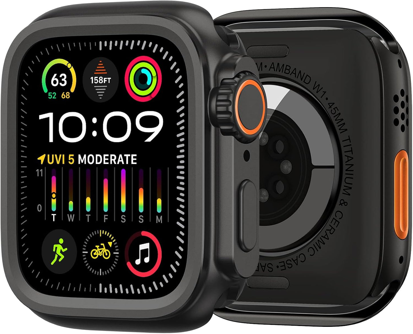 amBand 3-in-1 Metal Case for Apple Watch 45mm - Crown & Back Protection