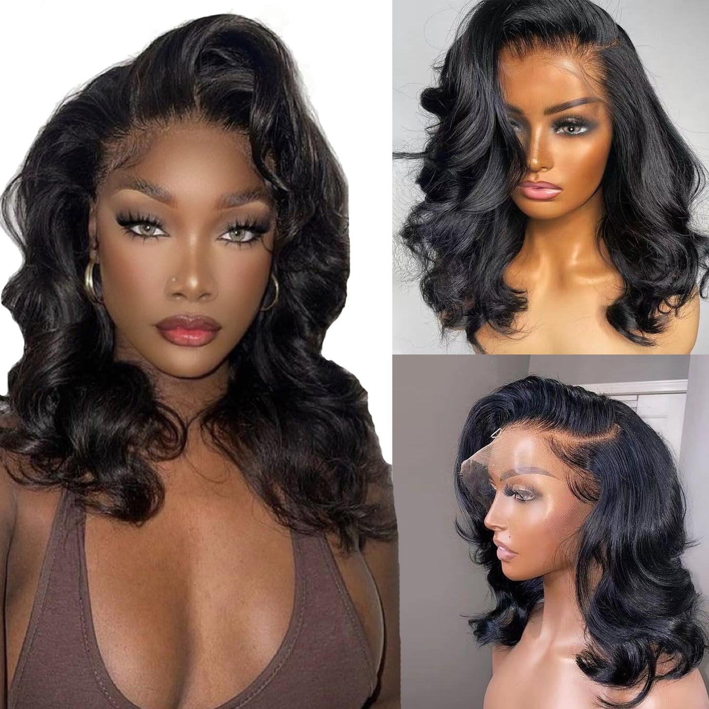 IUPin 14 Inch Bob Wig Human Hair 250 Density Body Wave Wigs