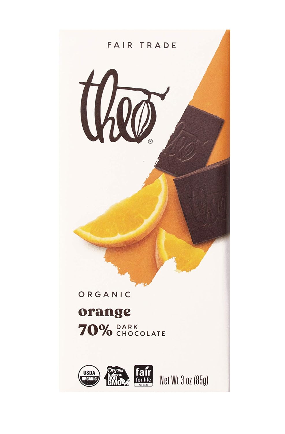Theo Chocolate Orange Organic Dark Chocolate Bar - 12 Pack
