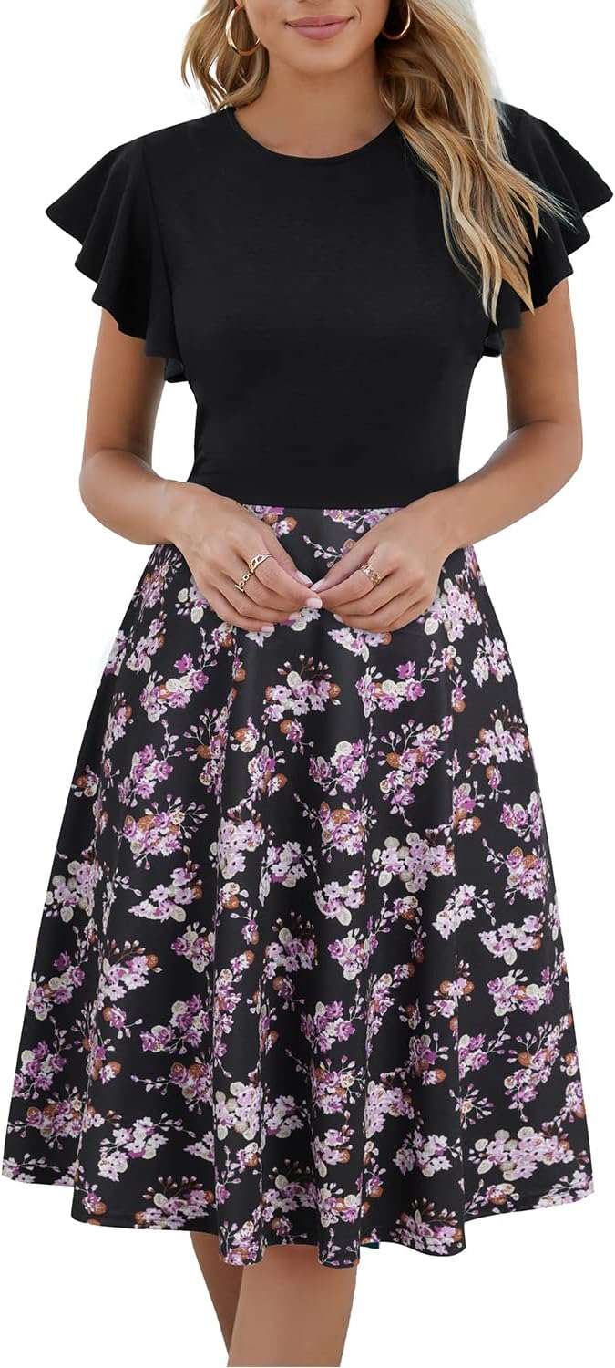 HELYO Women's Semi-Formal Ruffle Sleeves V-Back Cocktail Dress