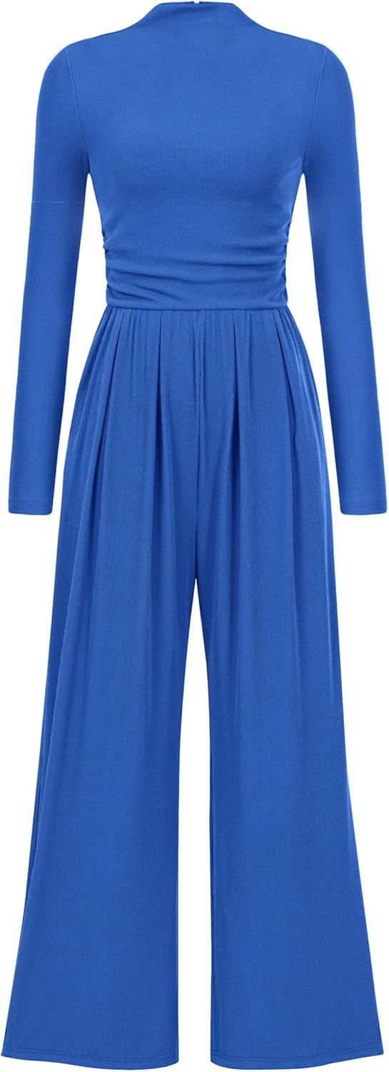 PRETTYGARDEN Long Sleeve Mock Neck Jumpsuits for Women Fashion