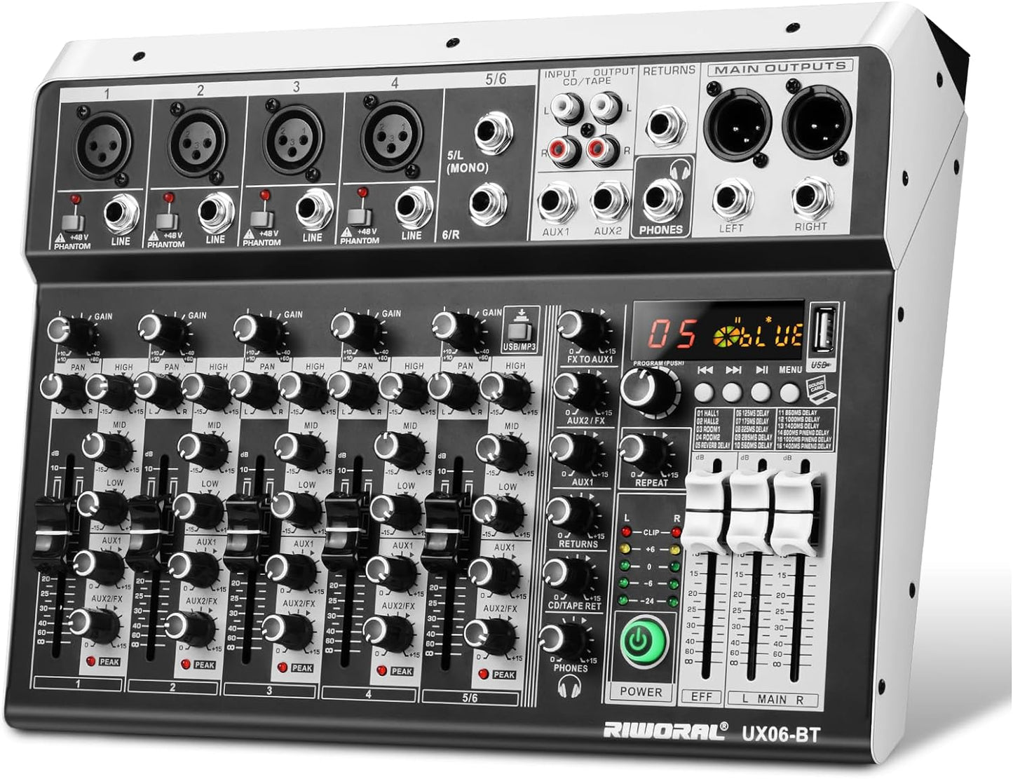 6 Channel Audio Interface Mixer with Bluetooth and DSP Effects