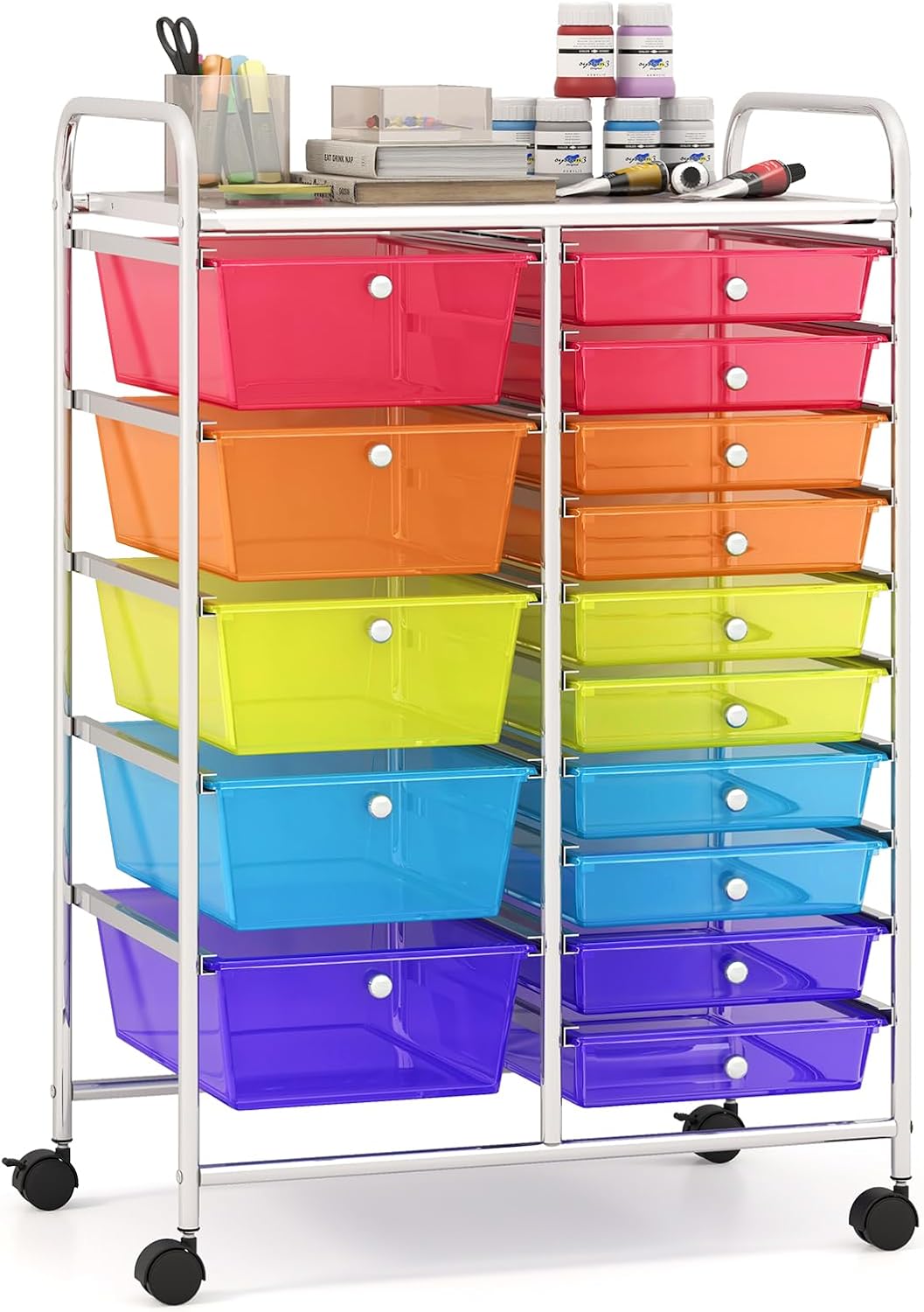 Giantex 15 Drawer Rolling Cart for Classroom and Office Use