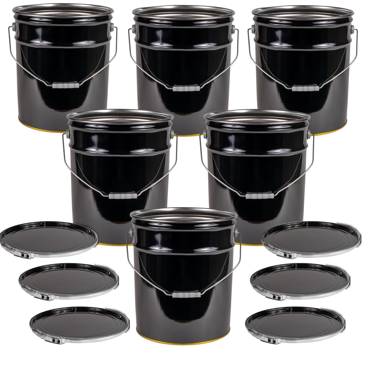5 Gallon Black Metal Bucket with Lever Lock Lid - Heavy Duty Pails