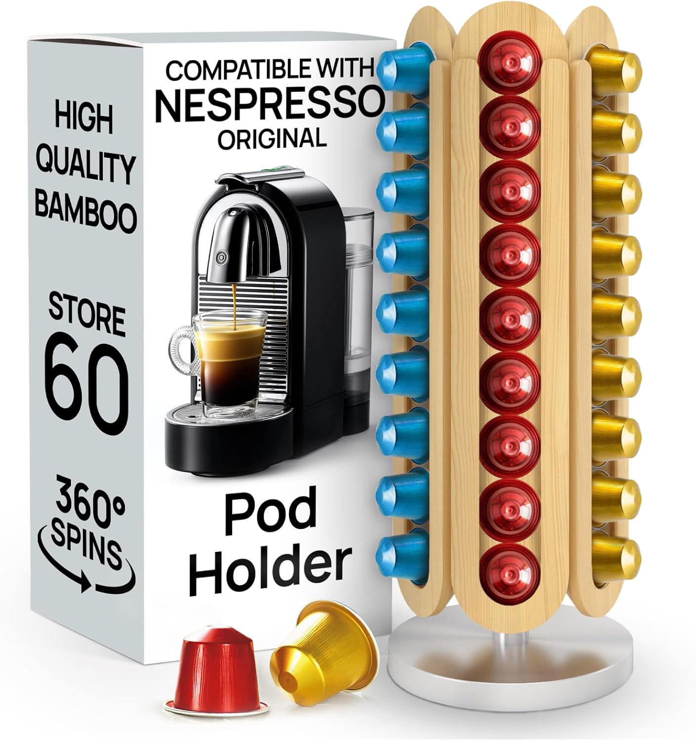 Ibyx 60-Capsule Rotating Coffee Pod Holder for Nespresso