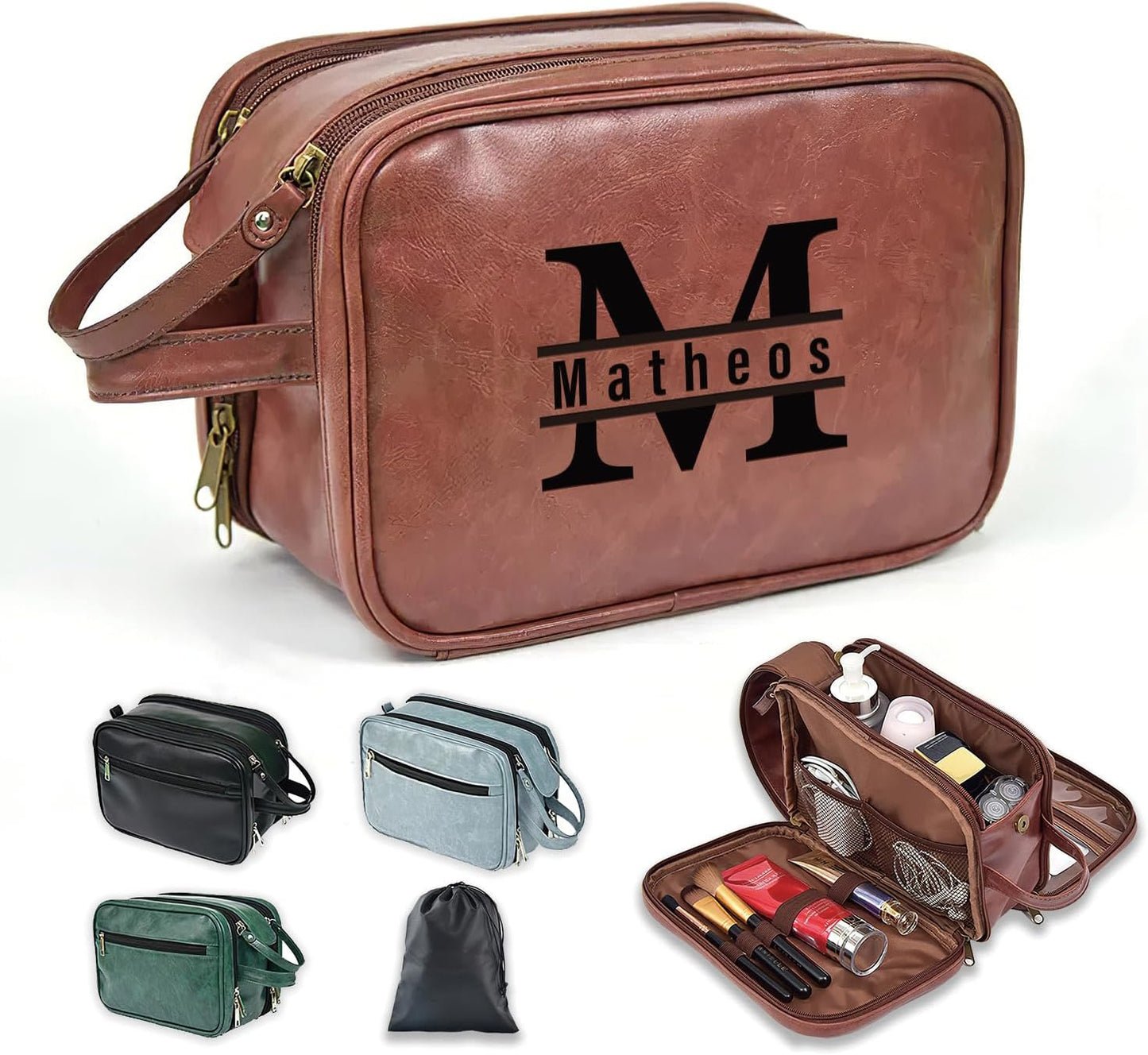 Personalized Toiletry Bag for Men - Custom Leather Dopp Kit