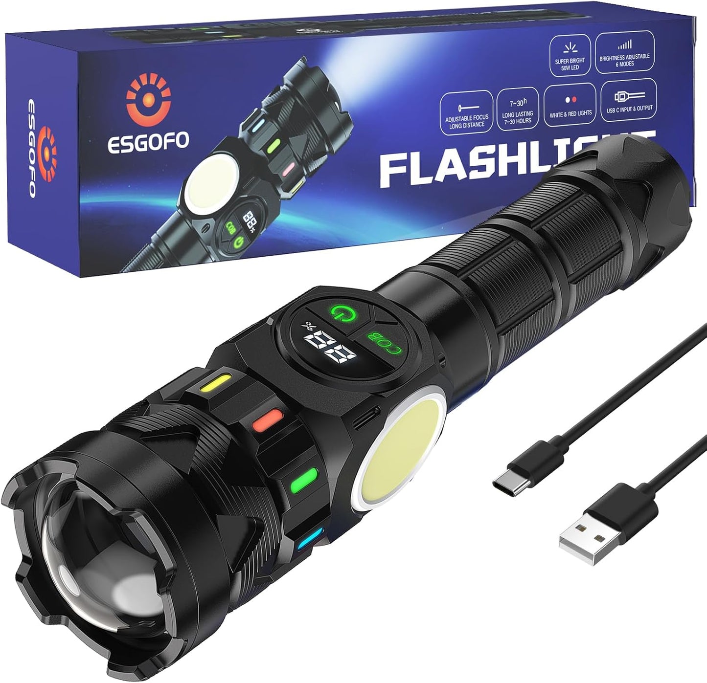 ESGOFO Rechargeable Flashlight High Lumens 10000 for Camping