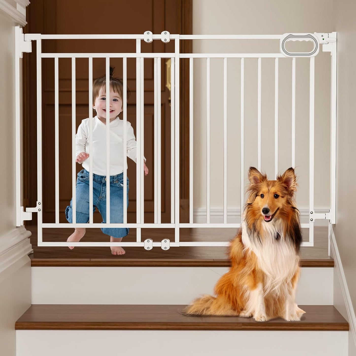 Grownsy Baby Gate for Stairs - Adjustable Width & Auto-Close