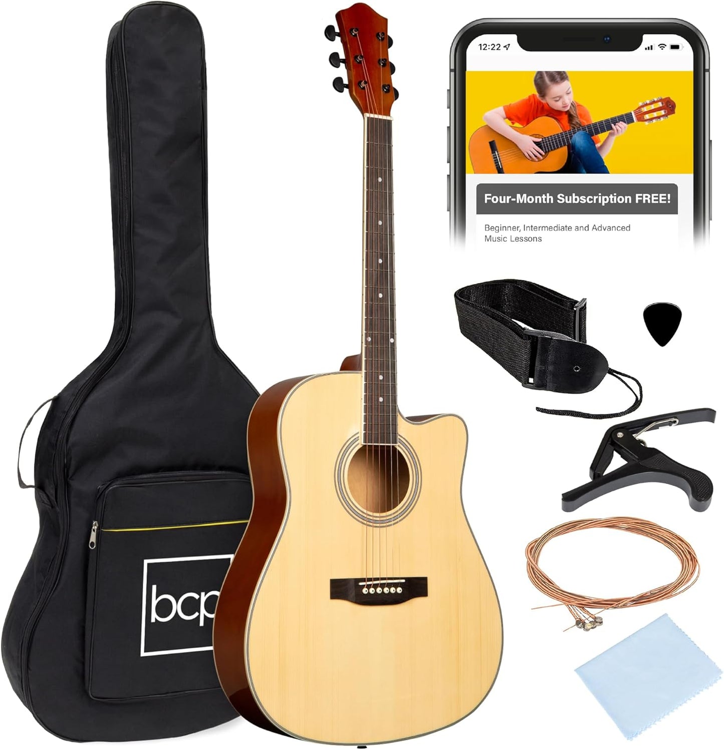Full Size Beginner Acoustic Guitar Set - Natural