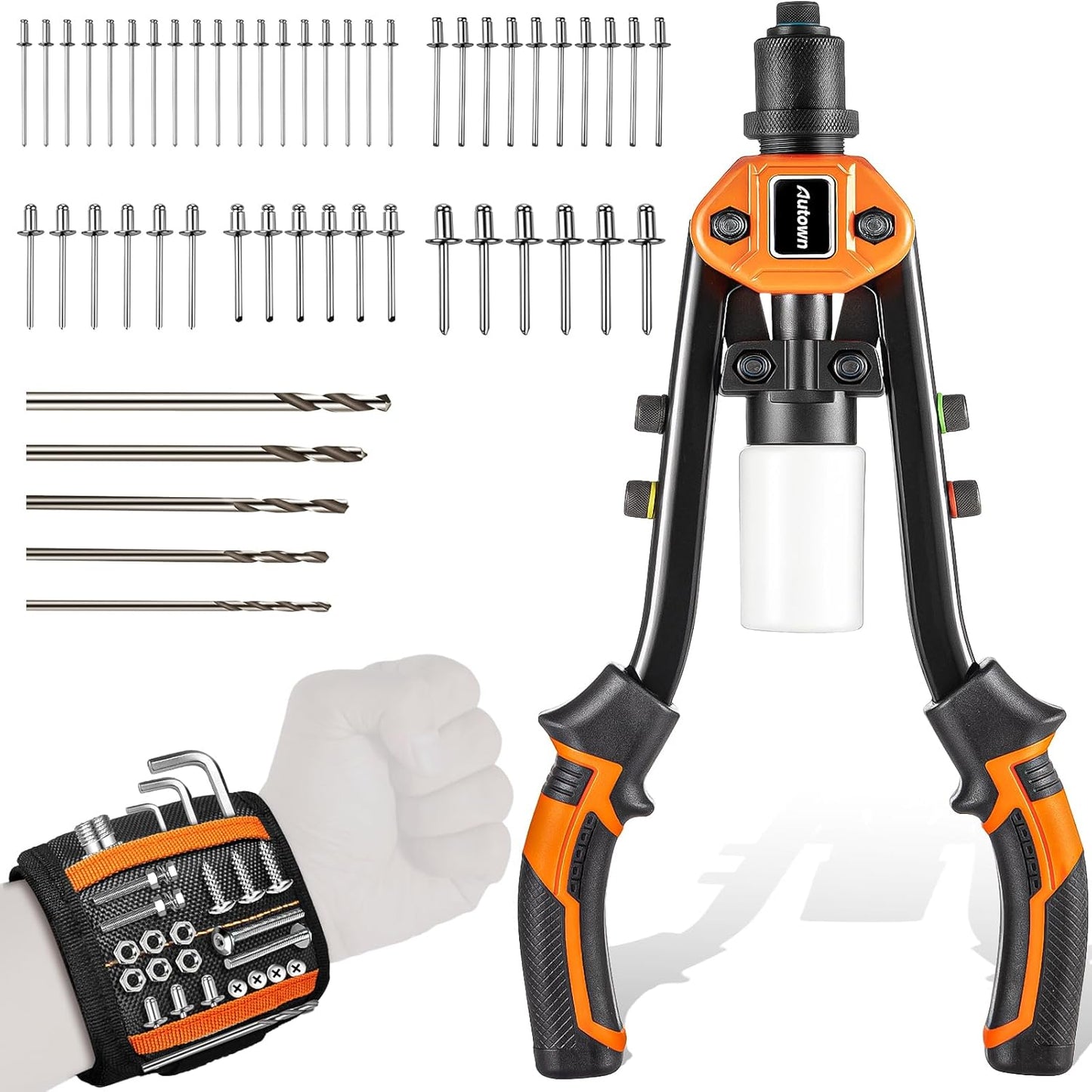 Professional Rivet Gun Kit with Magnetic Wristband for Metal