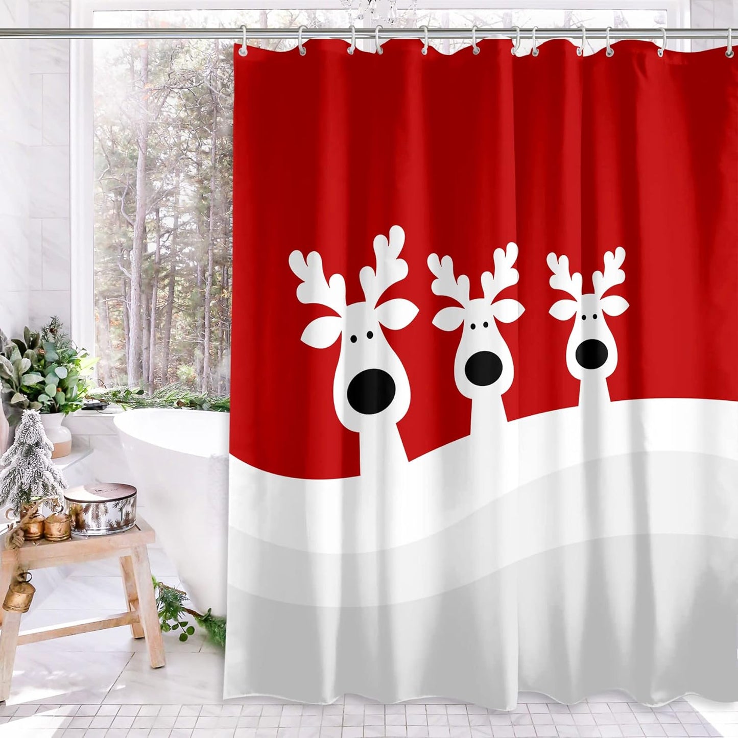 Festive Elk Shower Curtain - Winter Holiday Vibes!