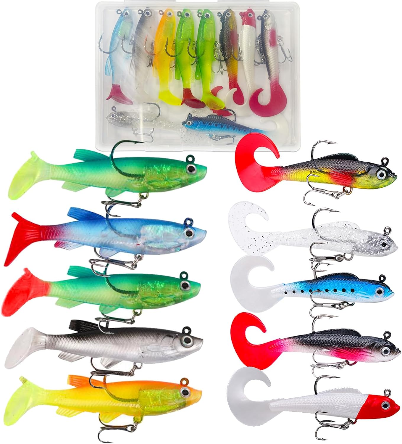 10Pcs Lifelike Bass Bait Kit & Tackle Box