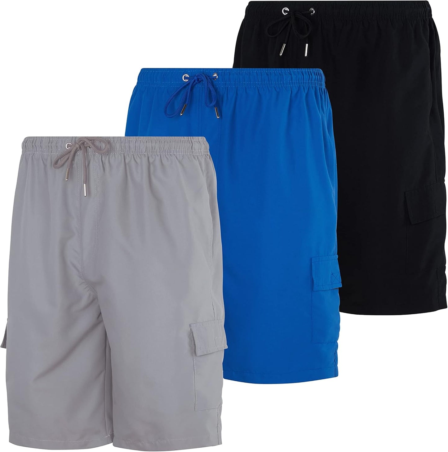 Men's Cargo Swim Trunks with Pockets & Mesh Lining - 3 Pack