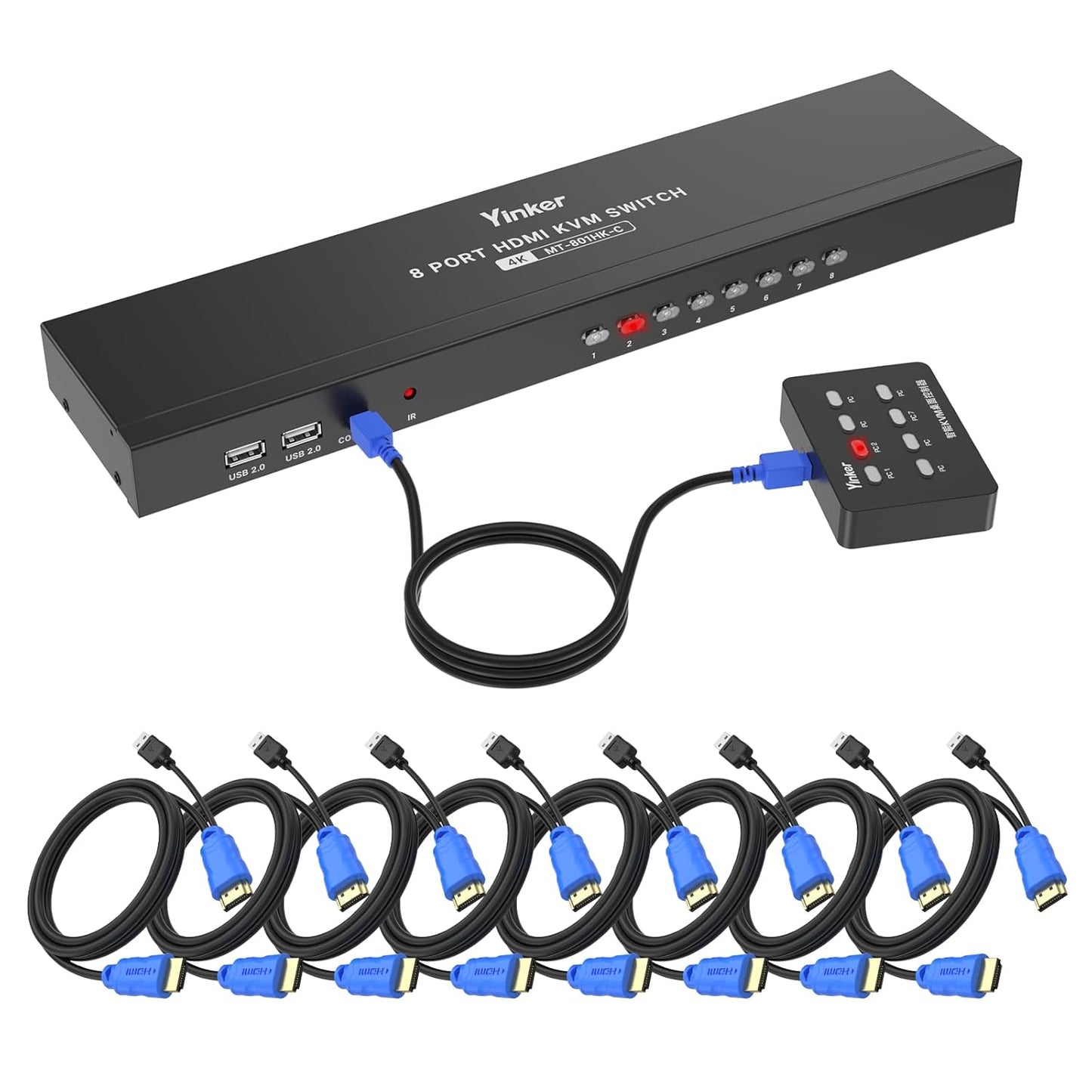 KVM Switch HDMI 8 Port for 4K@30Hz with USB Hubs & Cables