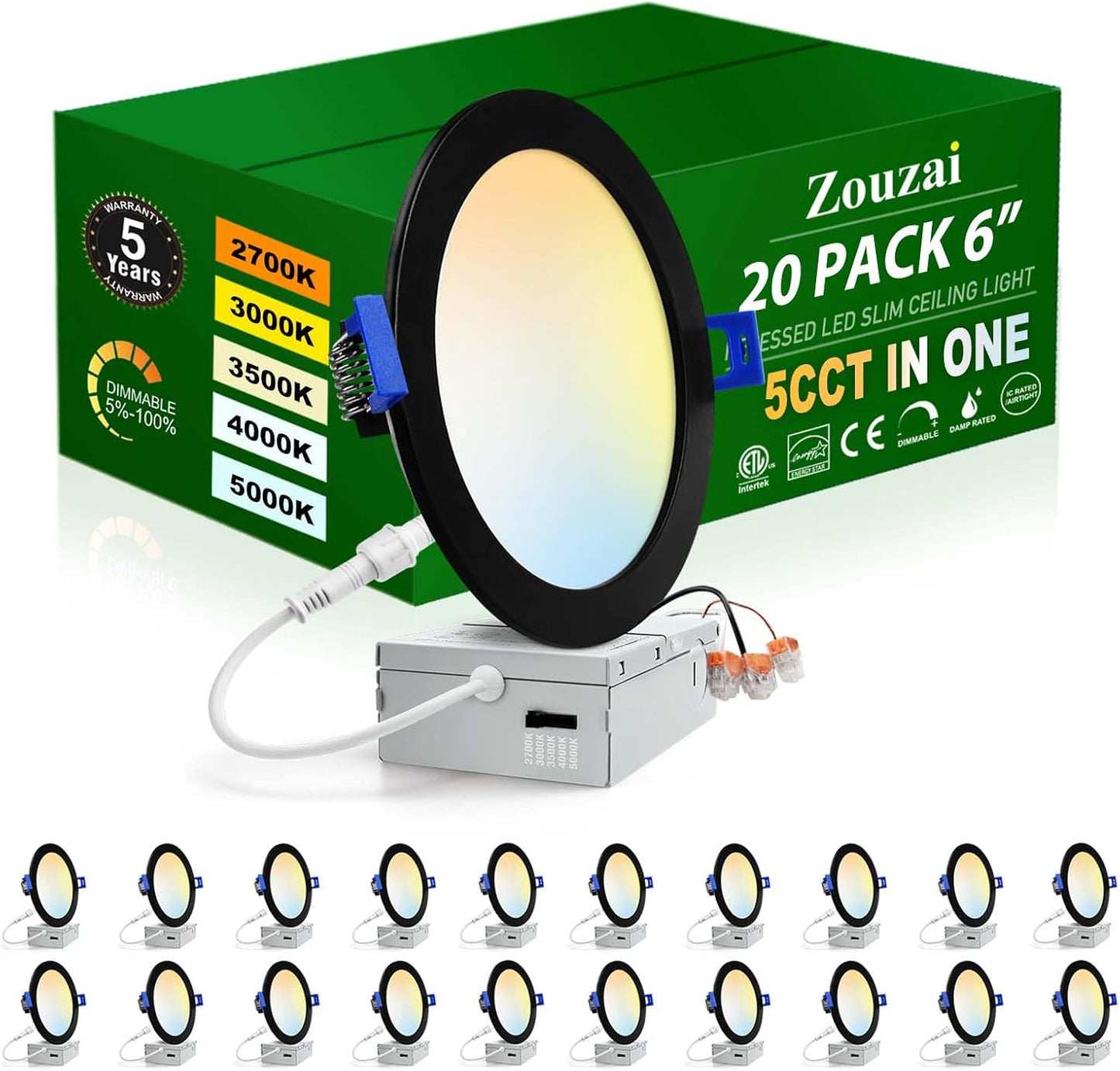 Ultra-Thin 6 Inch LED Recessed Ceiling Light - 20 Pack