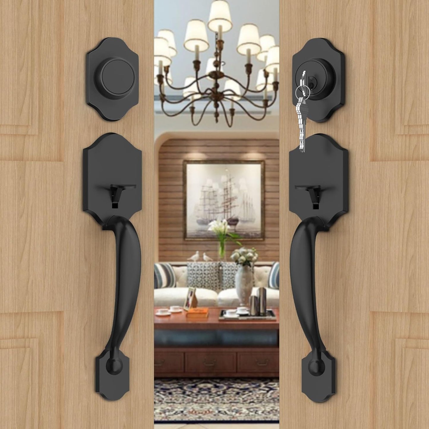 Goldenwarm Double Front Door Lock Set - Matte Black Hardware