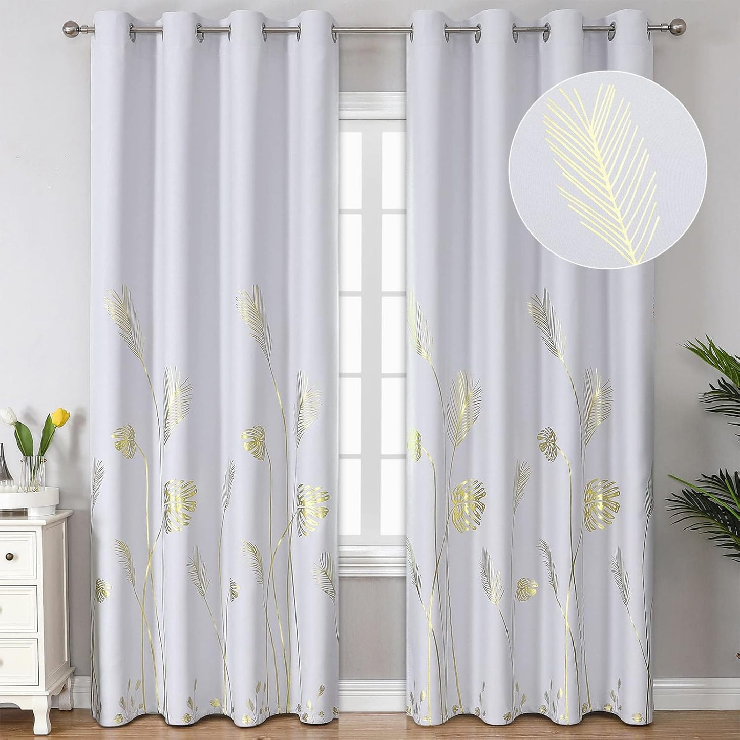 Estelar Textiler Greyish White Room Darkening Curtains for Home