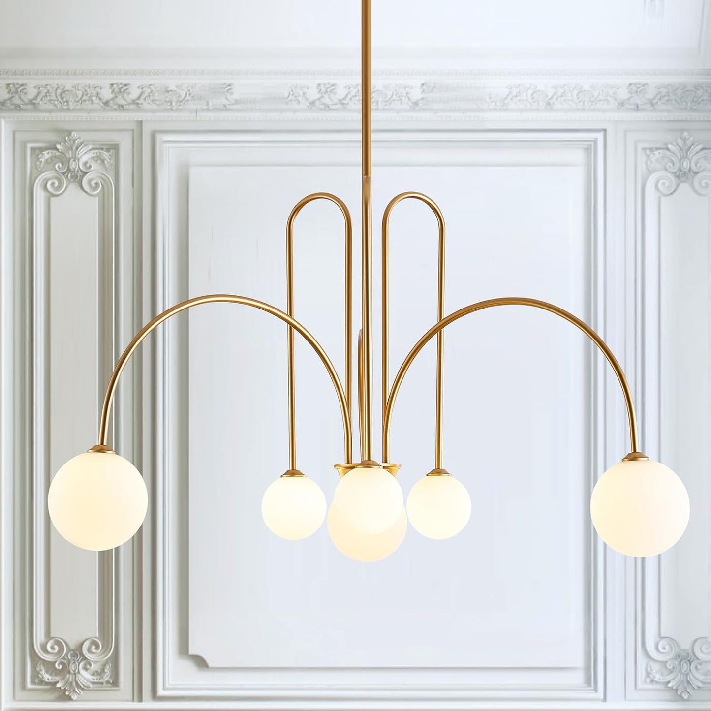 Gold Sputnik Chandelier with Milk Glass Shades for Modern Homes