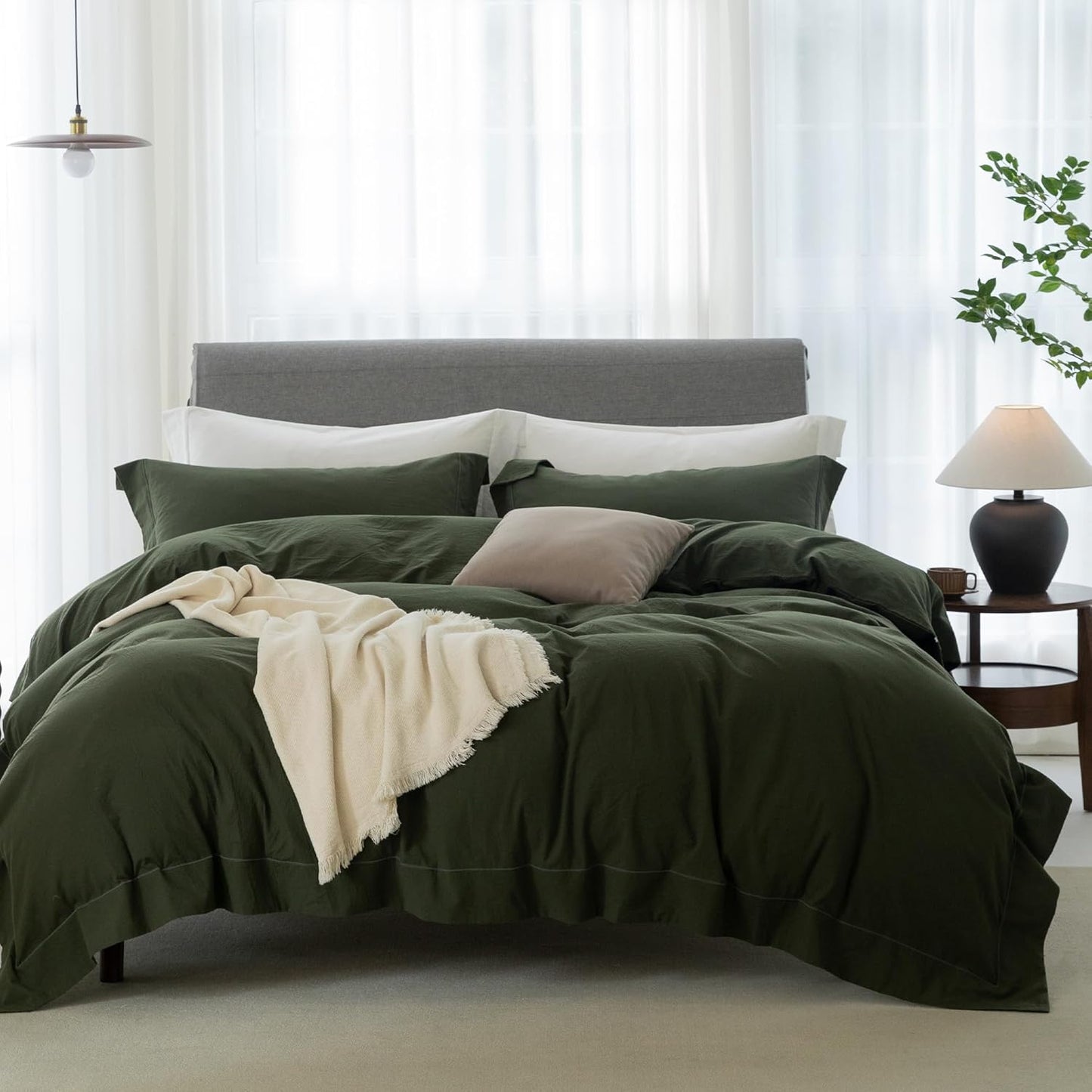 Cooling Full Duvet Cover Set 3 Pieces - Chic Olive Green Bedding