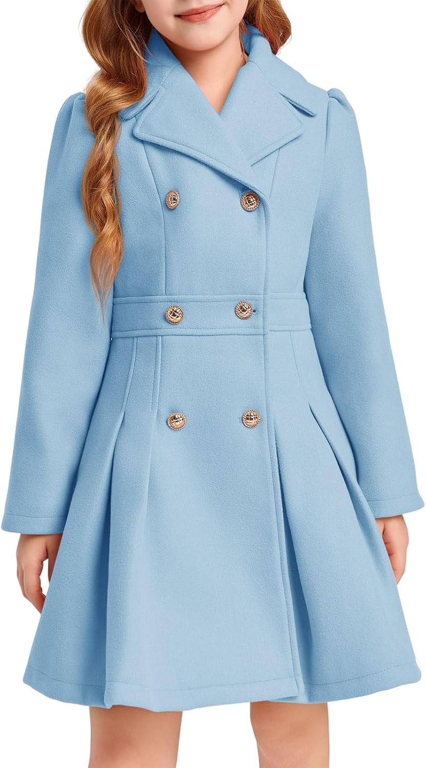 Haloumoning Girls Winter Dress Coat with Notch Lapel Design
