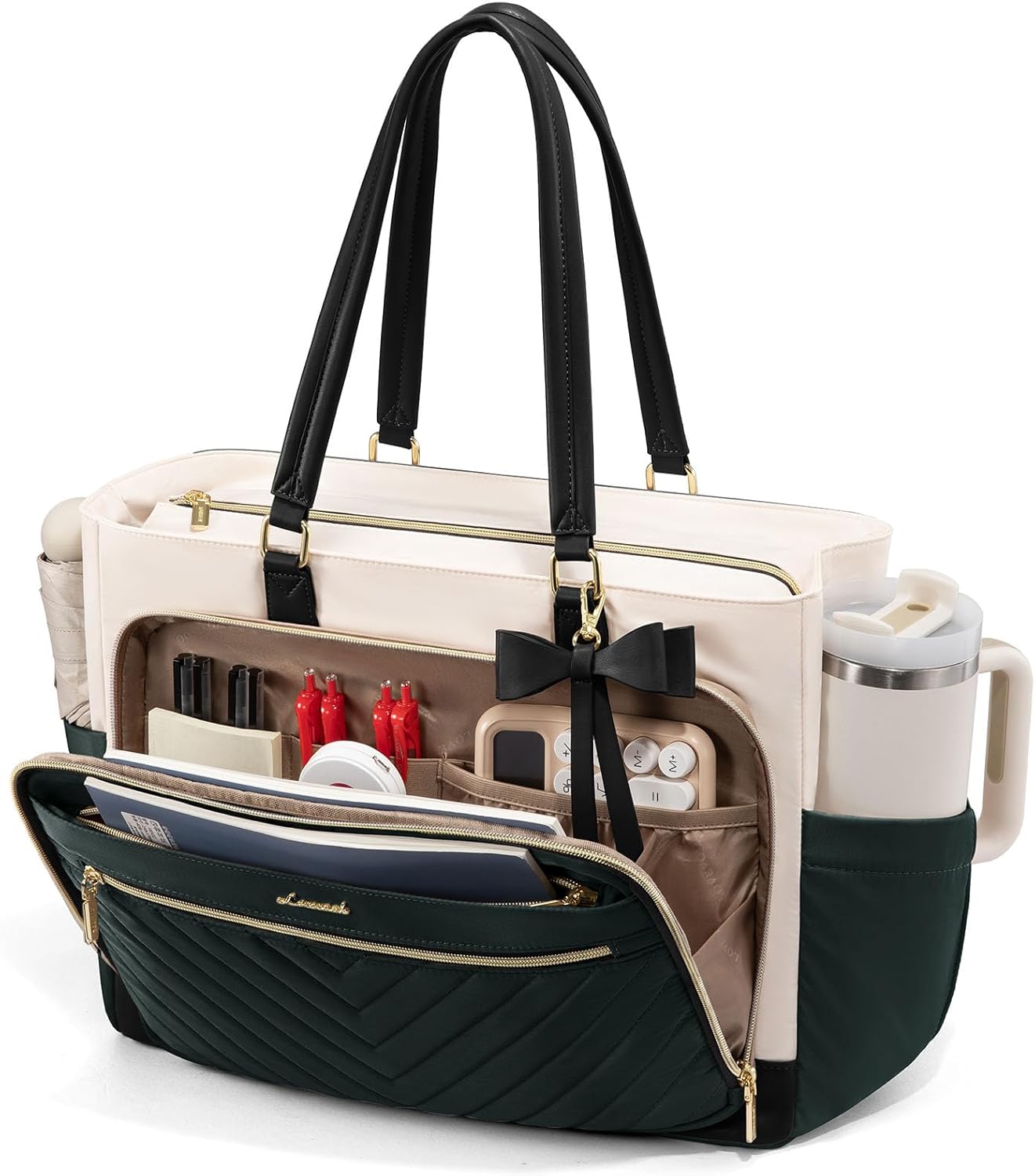 LOVEVOOK Laptop Tote Bag for Women with Large Cup Holder